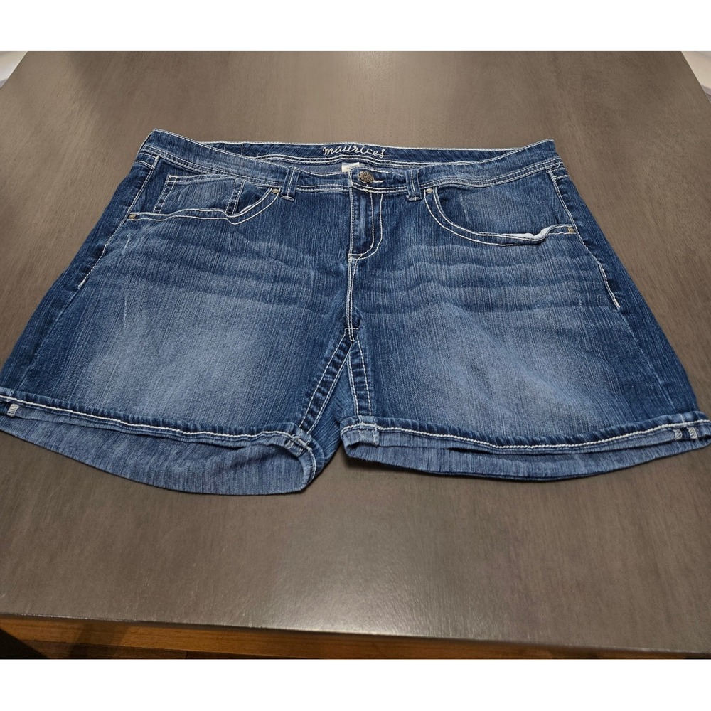 Maurices Womens Plus Size 24 Regular Denim Shorts Dark Wash Contrast Stitching